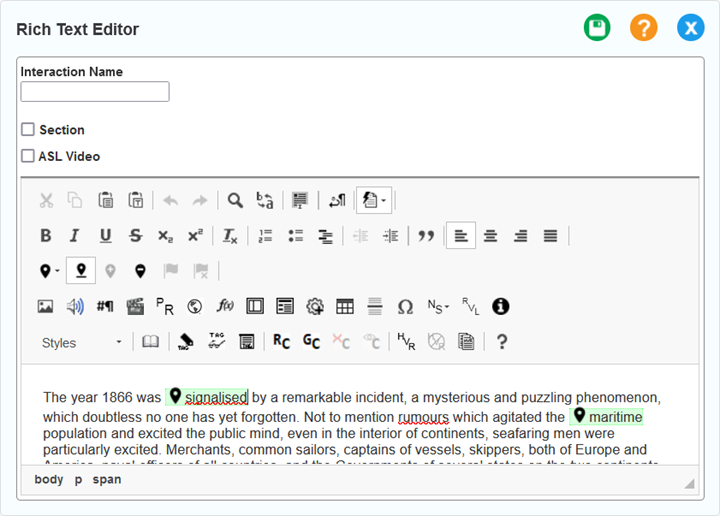 Rich Text Editor panel with text tagged as copy source